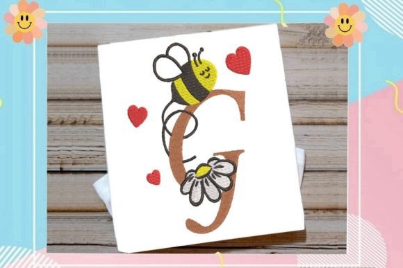 Cute Bee G Letter Monogram: A Playful Touch for Seasonal Embroidery