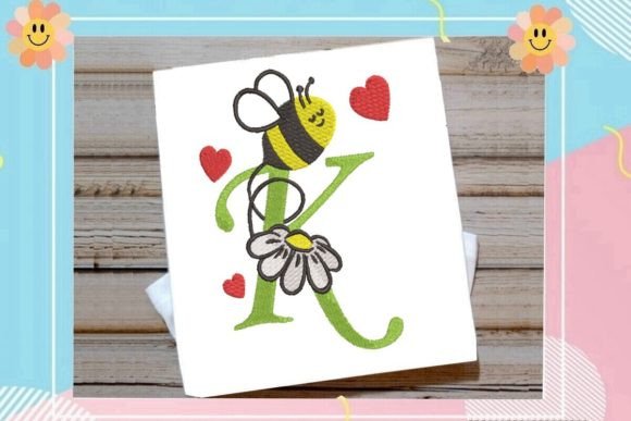 Cute Bee K Letter Monogram: A Playful Touch for Seasonal Embroidery