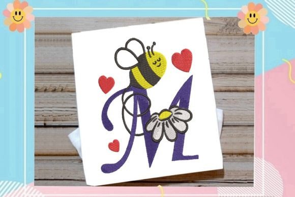 Cute Bee M Letter Monogram: A Playful Touch for Custom Embroidery Projects