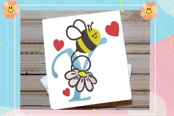 Cute Bee Y Letter Monogram: A Playful Touch for Seasonal Embroidery
