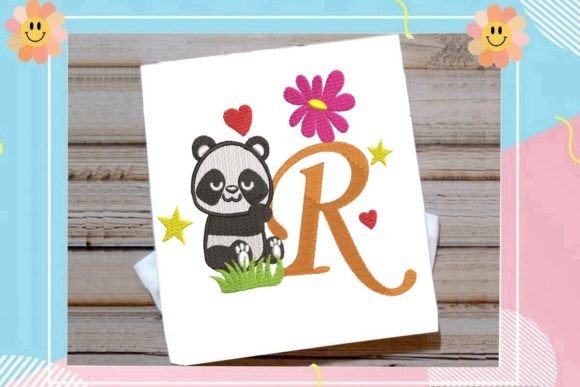 Cute Panda Monogram R Letter for Personalized Embroidery Gifts