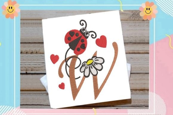 Ladybug W Letter Monogram: A Charming Embroidery Pick for Boutique Apparel